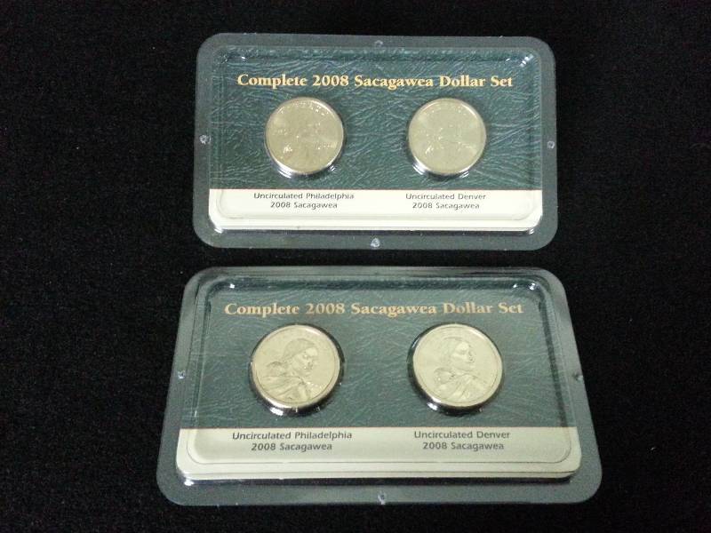 lot 48 image: (4) 2008 Sacagawca $1 Dollar Coins in a Protective Display