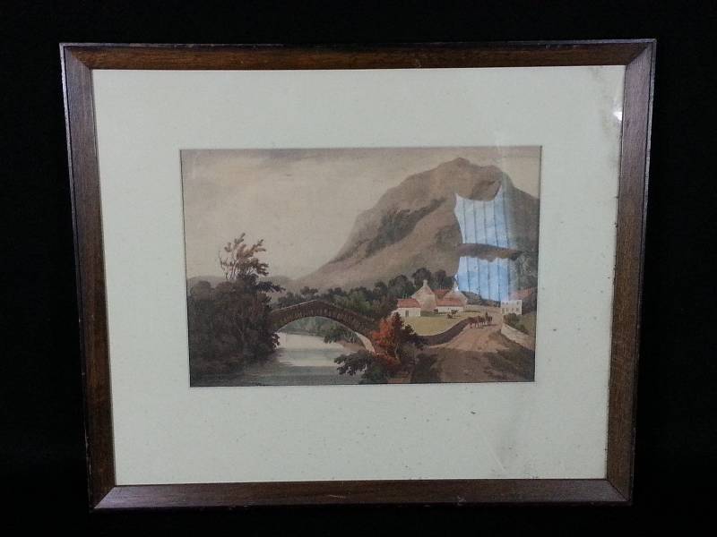 lot 102 image: Mountain, River, Cottage Scene