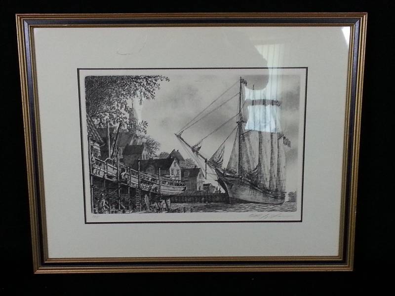 lot 106 image: Signed and Dated Ship Art