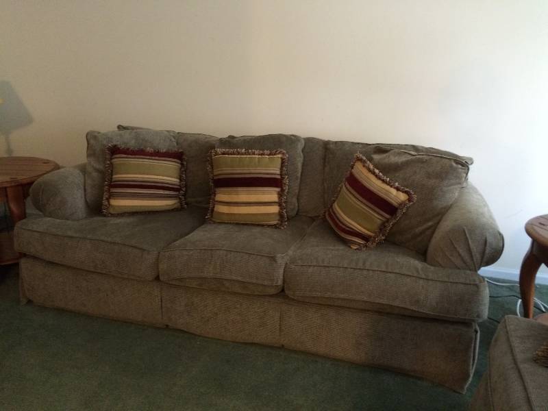 lot 11 image: High End Bauhaus Full Size Sofa With Accent Pillows