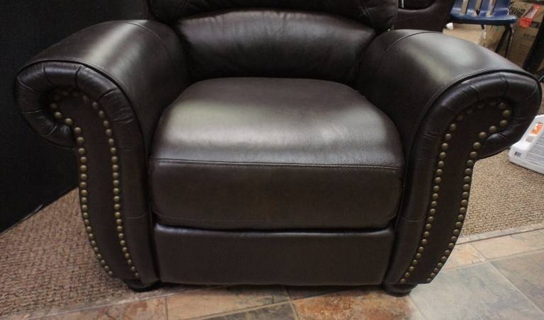 Elegant Top Grain Leather Chair - Dark Brown wBeaded Accents