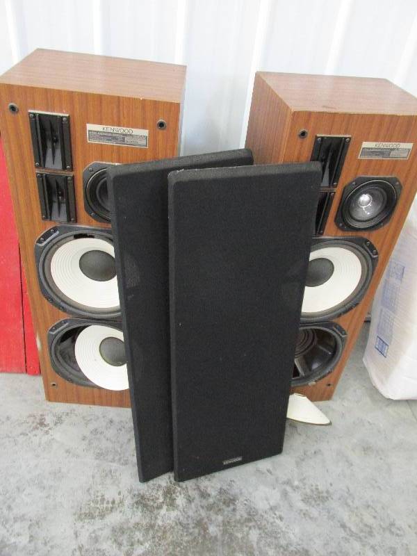 lot 28 image: Pair of Kenwood speakers, foam is b...