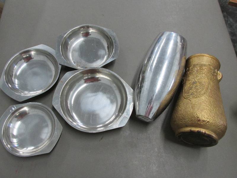 lot 194 image: Metal serving dishes, an aluminum m...