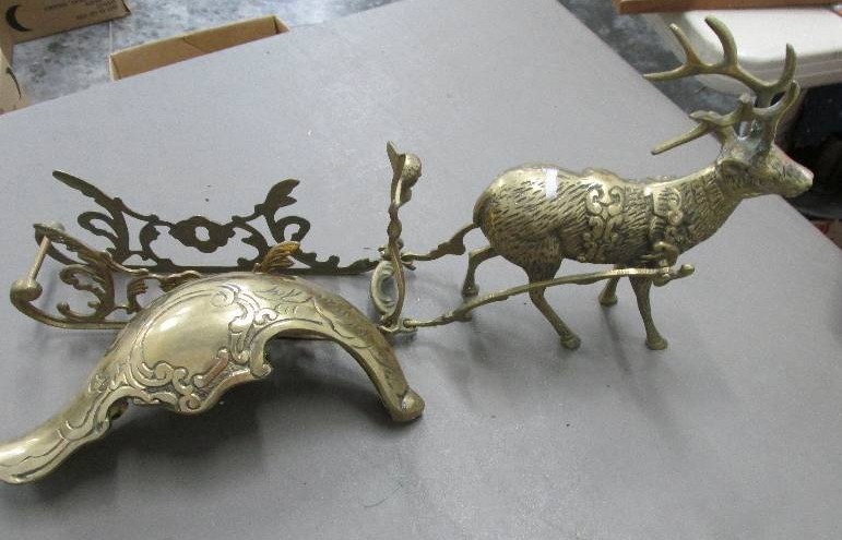 lot 205 image: Brass reigndeer and sleigh...
