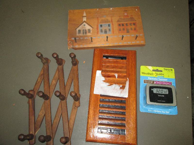 lot 256 image: Wood floor vent cover, hangers, wea...