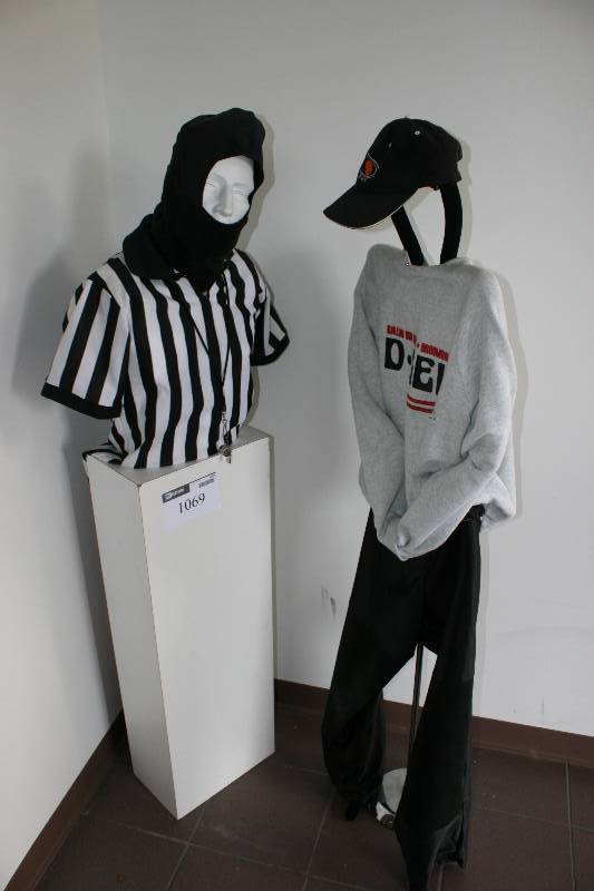lot 1069 image: Lot of (2) Including Mannequine Wire Rack Mannequin Stand wHead Includes Miscellaneous Clothing Items.