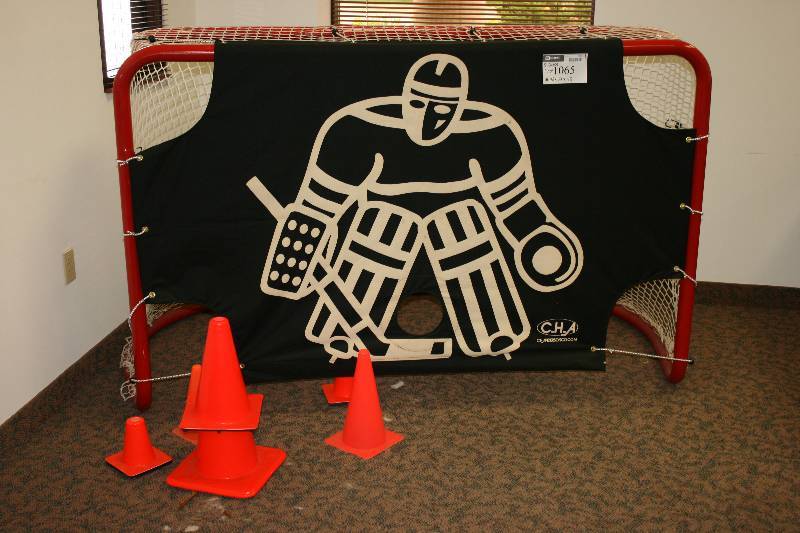 lot 1065 image: Goalie Net wFrame & Skill-Shot Goalie Cut-Out Includes Orange Cones (5).