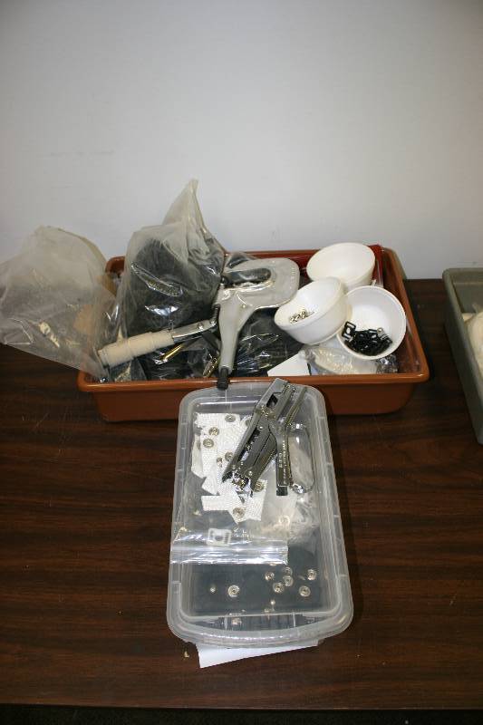 lot 1038 image: Bin Lot of Handheld Riveters & Rivets.