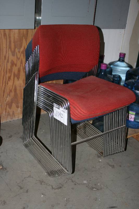 lot 1102 image: Lot of (12) Office Reception Chairs wRed Backing & Metal Frames.