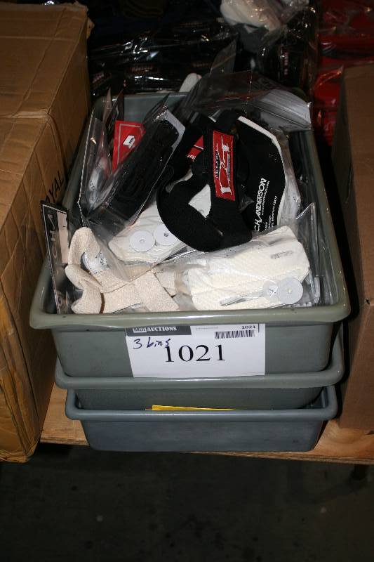lot 1021 image: Bin Lot of (3) Including DG Garter Belts Nash Goal Mask Harness And More.