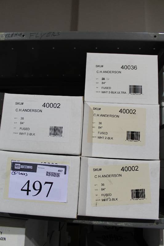 lot 497 image: Box Lot of (5) C.H.A. Heavy Duty Skate Laces 84 Fused White wBlack app. 36perBox.