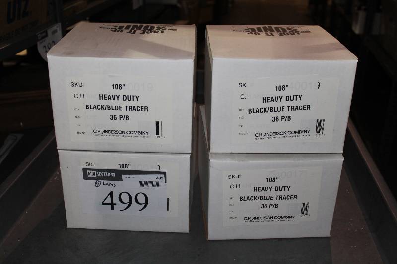 lot 499 image: Box Lot of (4) C.H.A. Heavy Duty Skate Laces 108 BlackBlue Tracer app. 36perBox.