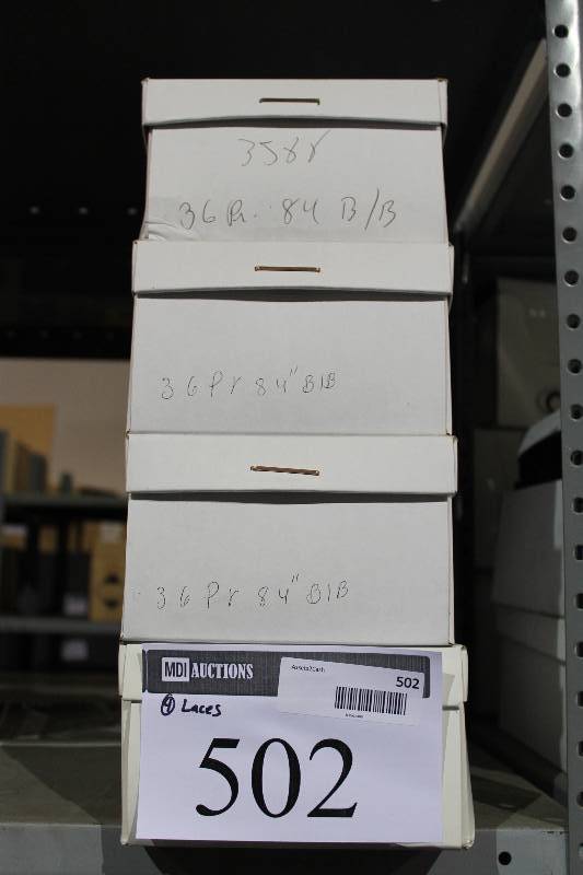 lot 502 image: Box Lot of (4) C.H.A. Heavy Duty Skate Laces 84 BlackBlue Tracer app. 36perBox.