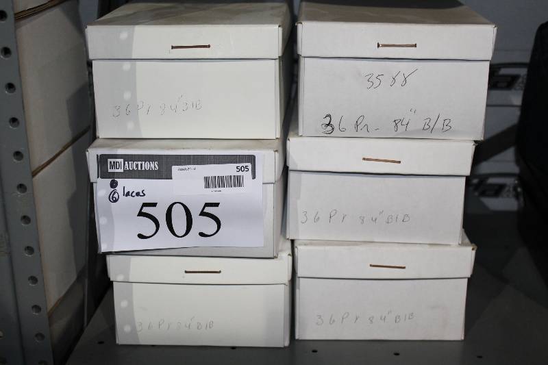 lot 505 image: Box Lot of (6) C.H.A. Heavy Duty Skate Laces 84 BlackBlue Tracer app. 36perBox.
