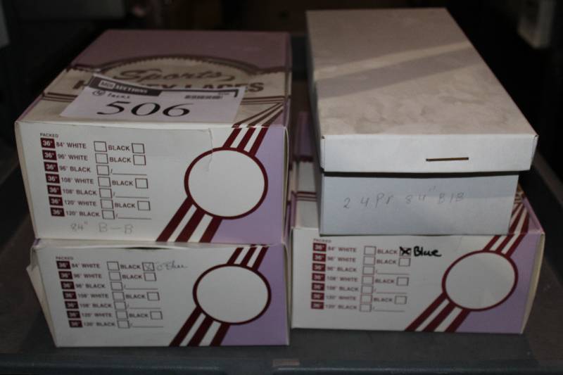 lot 506 image: Box Lot of (4) C.H.A. Heavy Duty Skate Laces 84 BlackBlue Tracer app. 1 lbBox.