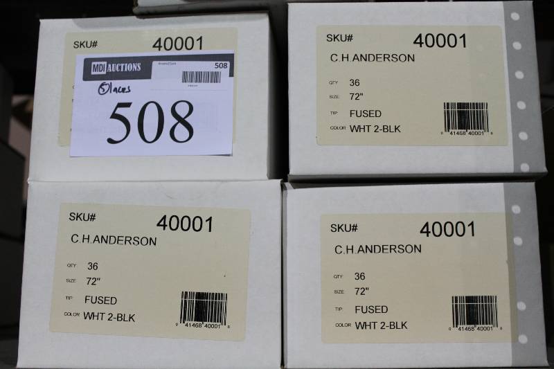 lot 508 image: Box Lot of (5) C.H.A. Heavy Duty Skate Laces 72 Fused White wBlack app. 36perBox.