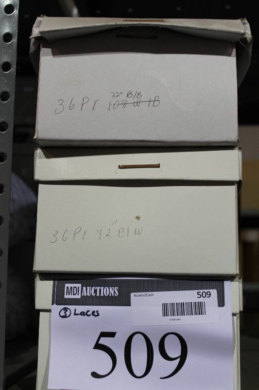 lot 509 image: Box Lot of (3) C.H.A. Sport Hockey Laces BlackBlue app. 36perBox.