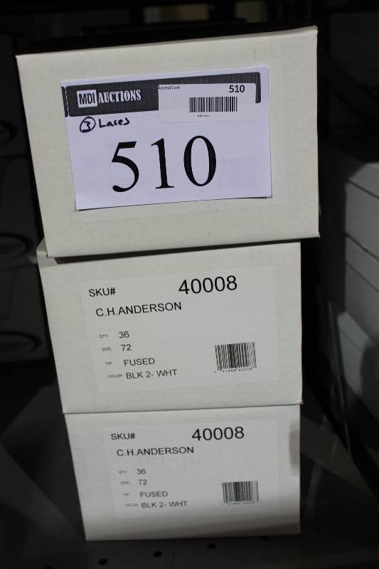 lot 510 image: Box Lot of (3) C.H.A. Heavy Duty Skate Laces 72 Fused BlackWhite app. 36perBox.