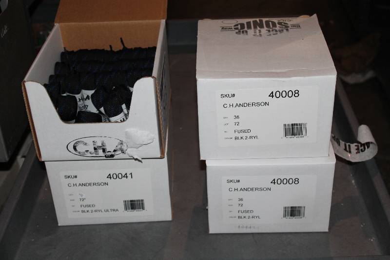 lot 513 image: Box Lot of (4) C.H.A. Heavy Duty Skate Laces 72 Fused Black 2-RYL app. 36perBox.