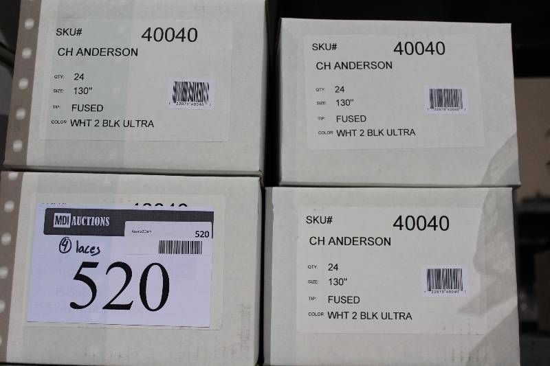 lot 520 image: Box Lot of (4) CH Anderson 130 Fused Wht 2 Black Ultra Laces app. 24perBox.