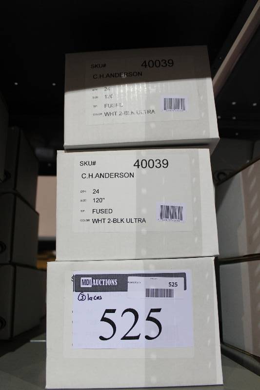 lot 525 image: Box Lot of (3) CH Anderson 120 Fused Wht 2 Black Ultra Laces app. 24perBox.