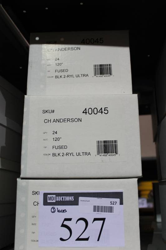 lot 527 image: Box Lot of (3) CH Anderson 120 Fused Wht 2 RYL Ultra Sport Hockey Laces app. 24perBox.