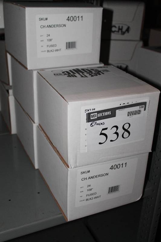 lot 538 image: Box Lot of (5) C.H.A.  108 Fused Blk2-Wht Sport Hockey Laces app. 24perBox.