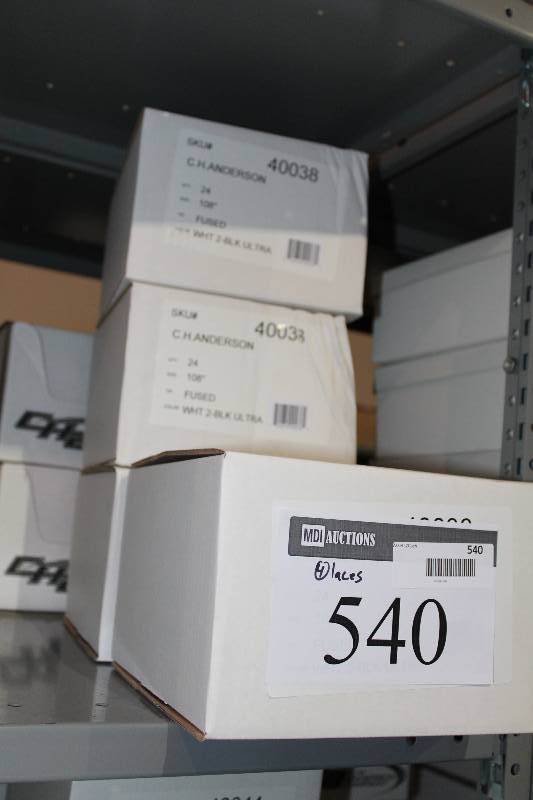 lot 540 image: Box Lot of (4) C.H.A. Hockey Laces 108 White -2 Black Ultra Fused app. 24perBox.