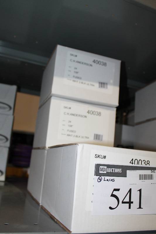 lot 541 image: Box Lot of (4) C.H.A. Hockey Laces 108 White -2 Black Ultra Fused app. 24perBox.