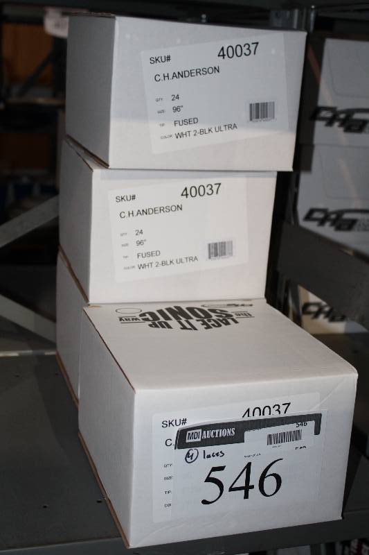 lot 546 image: Box Lot of (4) C.H.A. Hockey Laces White 2 Black Ultra Fused 96 app. 24perBox.