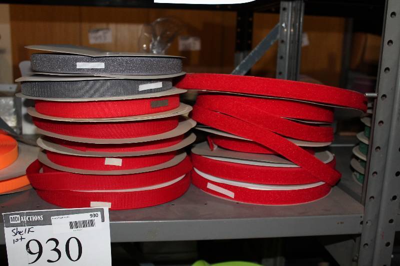 lot 930 image: Shelf Lot of RedOrange Velcro Rolls.