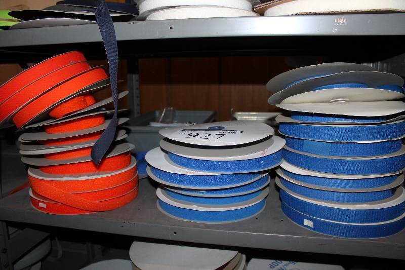 lot 927 image: Shelf Lot of OrangeBlue Velcro Rolls.