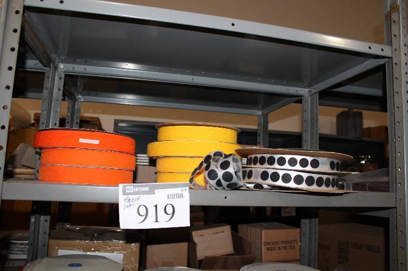 lot 919 image: Shelf Lot Including OrangeYellow Velcro Black Dot Rolls.