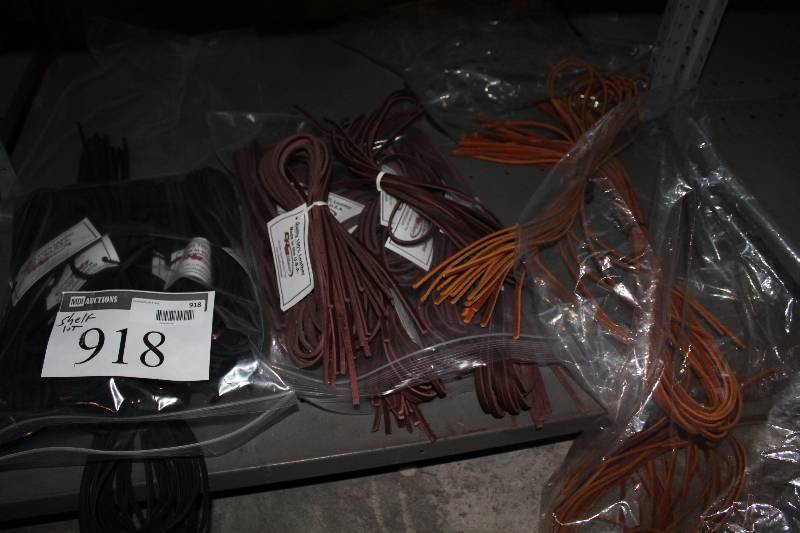 lot 918 image: Shelf Lot of Miscellaneous Leather Shoe Laces Brown, Burgundy, Black.
