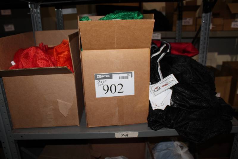 lot 902 image: Shelf Lot Including Boxes of Scrimmage Vests C.H.A. Brand One Size Fits Most Red & Green.