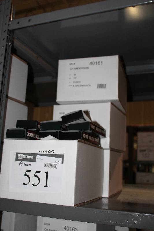 lot 551 image: Box Lot of (4) C.H.A. Heavy Duty Skate Laces 72 Fused GreenBlack app. 36perBox.