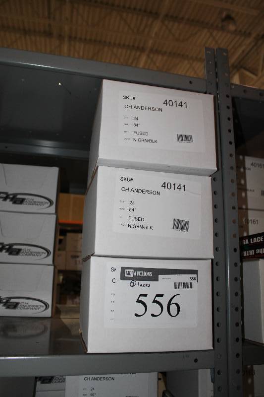 lot 556 image: Box Lot of (3) C.H.A. Heavy Duty Skate Laces 84 Fused Neon GreenBlack app. 24perBox.