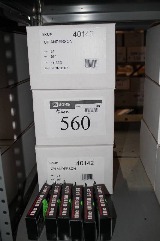 lot 560 image: Box Lot of (3) C.H.A. Heavy Duty Skate Laces 96 Fused Neon GreenBlack app. 24perBox.