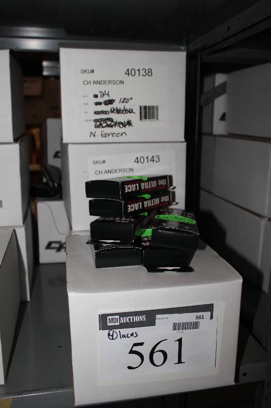 lot 561 image: Box Lot of (4) C.H.A. Heavy Duty Skate Laces 120108 Fused Neon GreenBlack app. 24perBox.