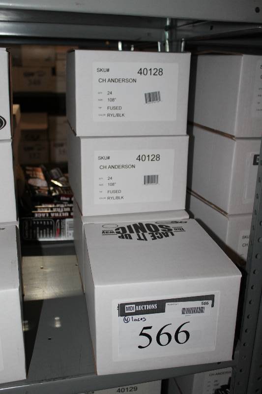 lot 566 image: Box Lot of (4) C.H.A. Heavy Duty Skate Laces 72 Royal BlueBlack Fused app. 24perBox.