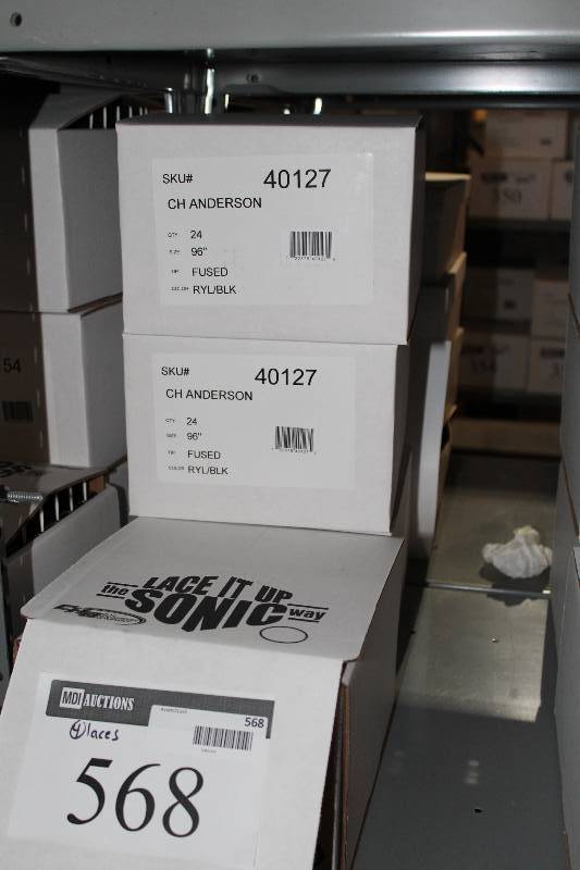 lot 568 image: Box Lot of (4) C.H.A. Heavy Duty Skate Laces 96 Royal BlueBlack Fused app. 24perBox.