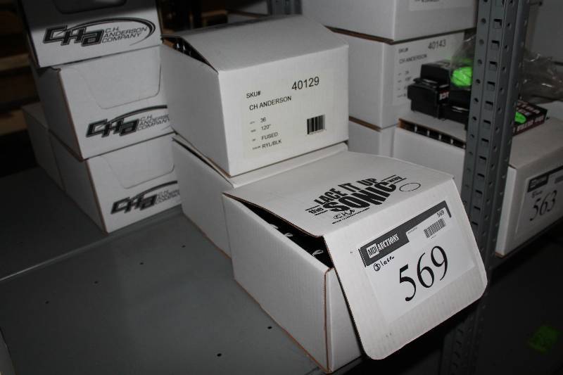lot 569 image: Box Lot of (3) C.H.A. Heavy Duty Skate Laces 120 Royal BlueBlack Fused. app. 36perBox.