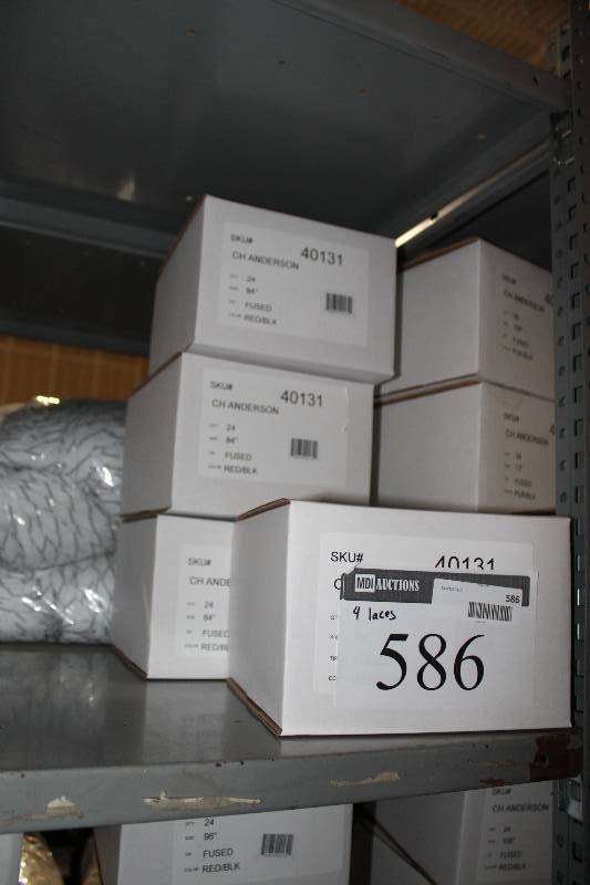 lot 586 image: Box Lot of (4) C.H.A. Heavy DutyUltra Lace Hockey Laces 84 Fused RedBlack app. 24perBox.
