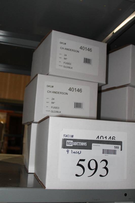 lot 593 image: Box Lot of (4) C.H.A. Ultra Lace Sonic Tips Hockey Laces 84 Fused GoldBlack app. 24perBox.