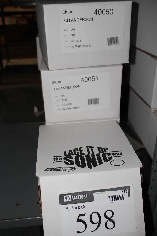 lot 598 image: Box Lot of (4) C.H.A. Ultra Lace Sonic Tips Hockey Laces 108 FusedPinkBlack app. 24perBox.