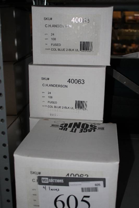 lot 605 image: Box Lot of (4) C.H.A. Ultra Lace Sonic Tips Hockey Laces 84 Fused Cool Blue2Black app. 24perBox.