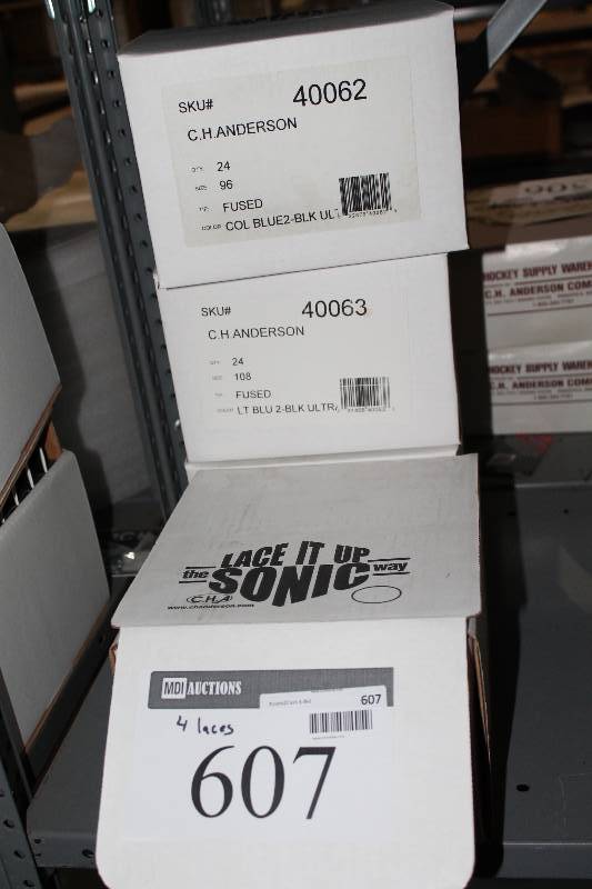 lot 607 image: Box Lot of (4) C.H.A. Ultra Lace Sonic Tips Hockey Laces 96 Fused Cool Blue2Black.