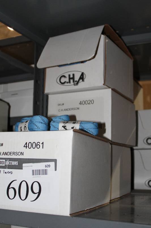 lot 609 image: Box Lot of (4) C.H.A. Ultra Lace Sonic Tips Hockey Laces 72 Fused Cool Blue2Black app. 24perBox.