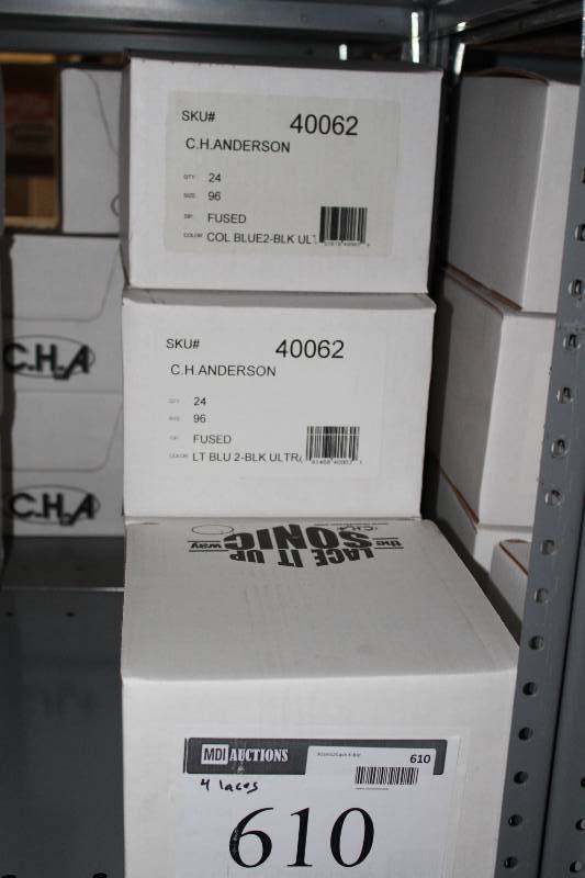 lot 610 image: Box Lot of (4) C.H.A. Ultra Lace Sonic Tips Hockey Laces 96 Fused Cool Blue2Black app. 24perBox.