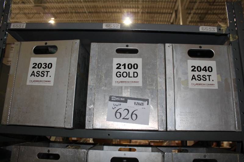 lot 626 image: Shelf Lot Including Hockey Sport Straps, GreenYelllowRed Metal Containers wHandles (3).
